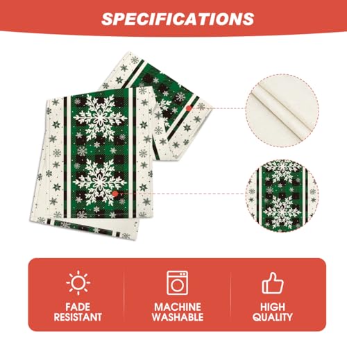 Green Buffalo Plaid Snowflakes Christmas Table Runner 13x72 Inch S605