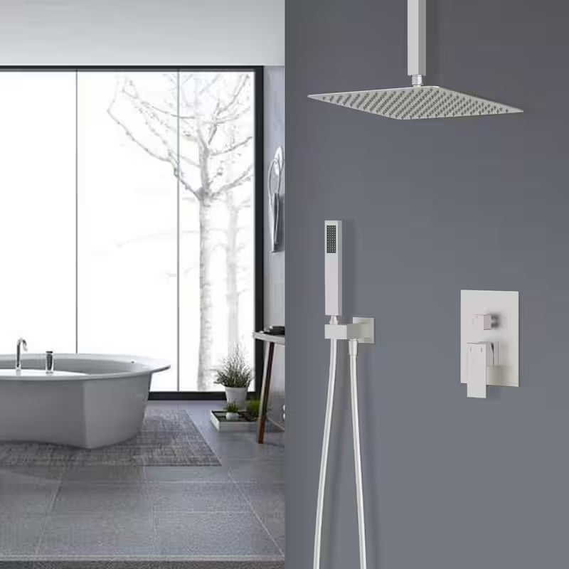 12 in. Square Rain Shower Head with Hand Shower in Brushed Nickel M676
