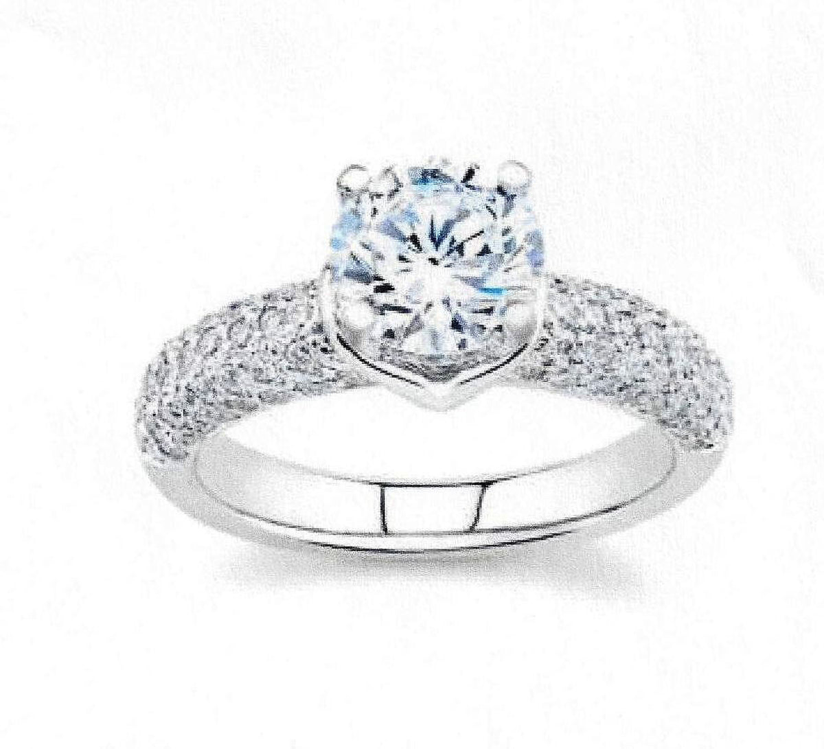 Pave Diamond Engagement Ring with 1 Carat Natural White Sapphire and 0.60 Carats Diamonds R61727