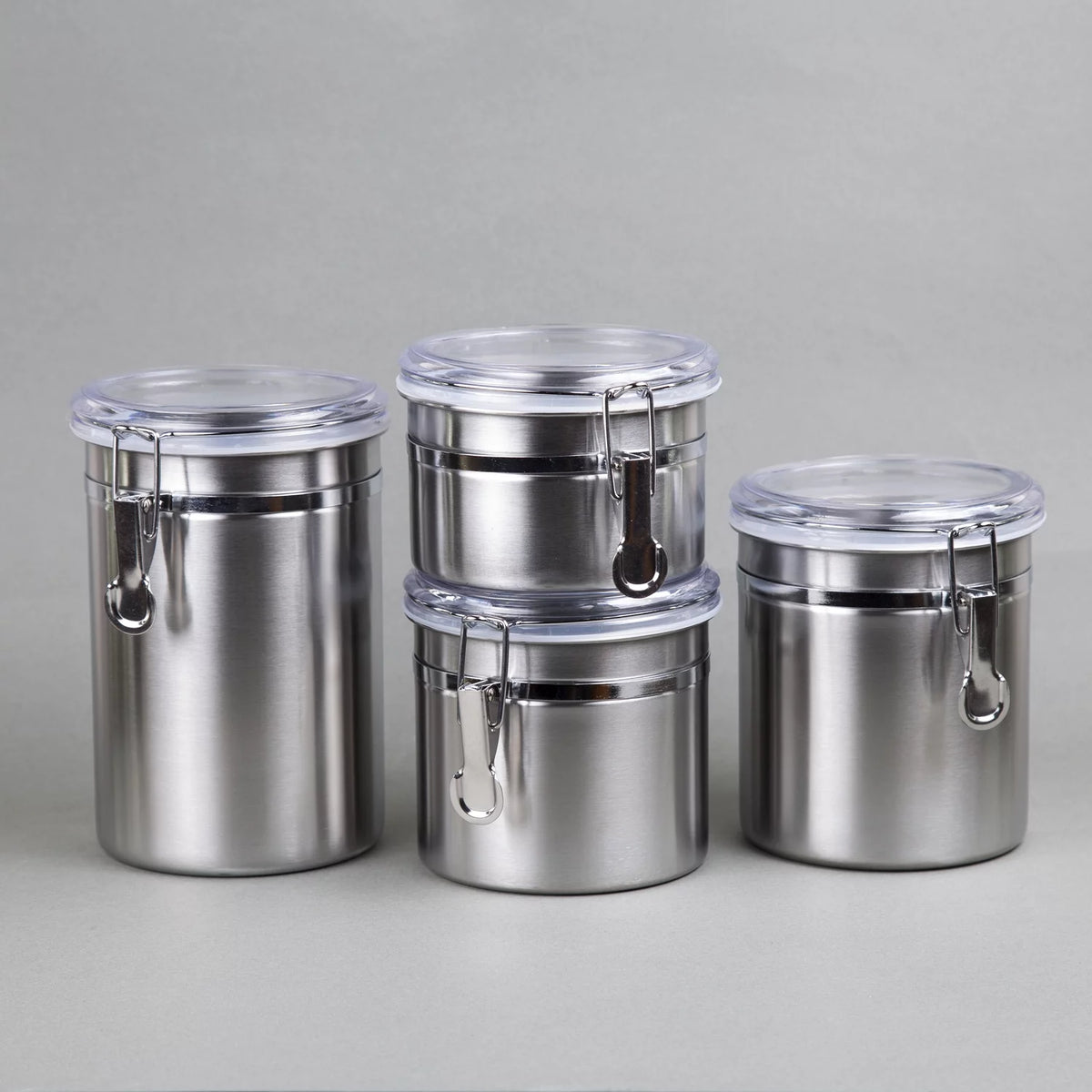 Set of 4 Stainless Steel Canister Set with Air Tight Lid O211382