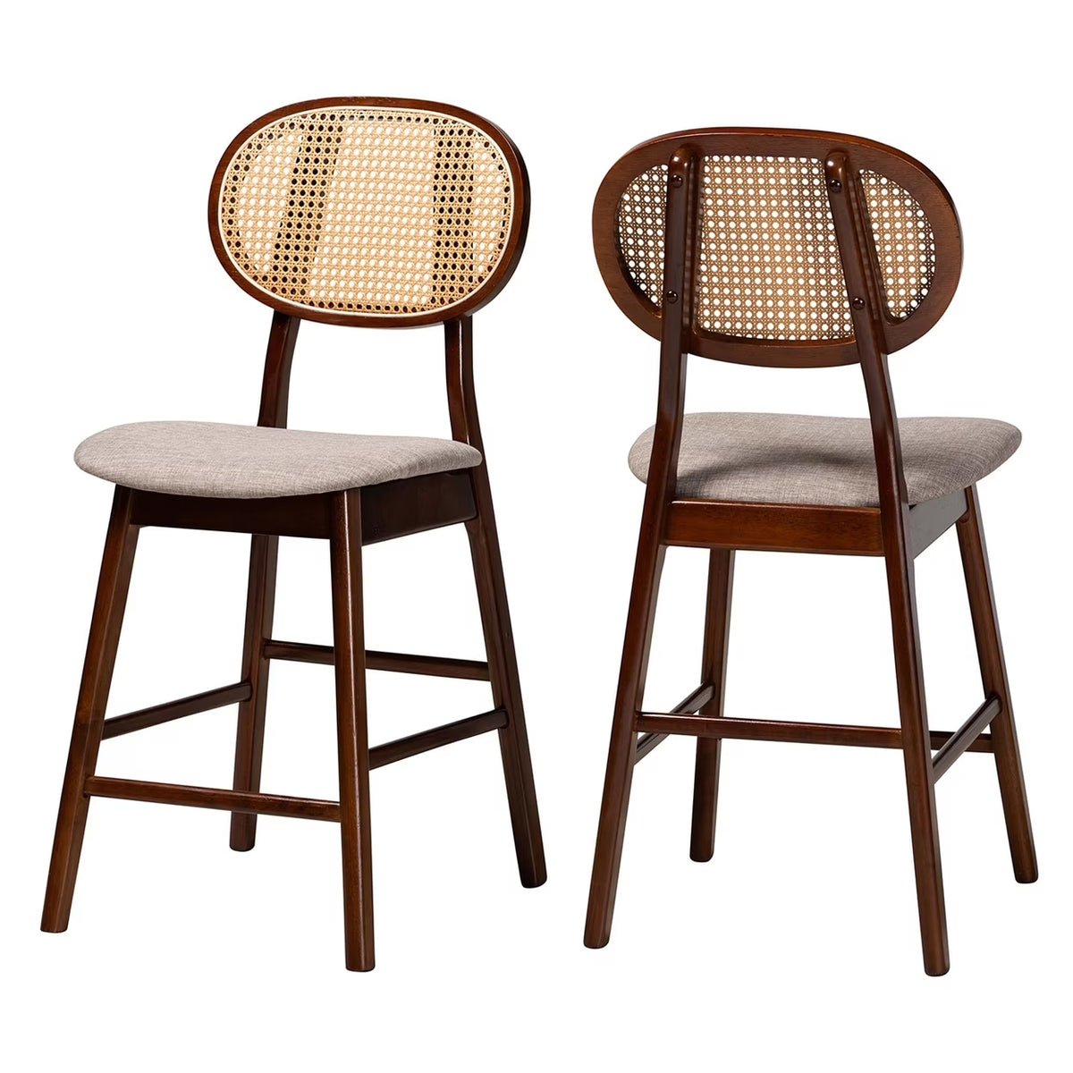 Grey Fabric and Walnut Brown Finished Wood 2-Piece Counter Stool Set T983861