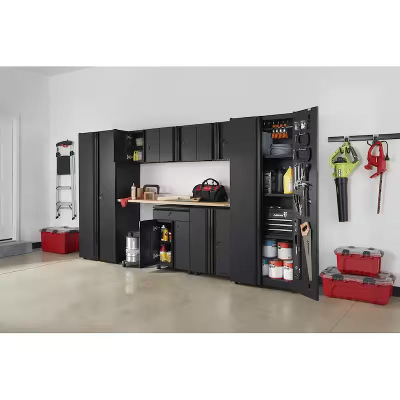 8 Piece Welded Steel Garage Storage System in Black H32925
