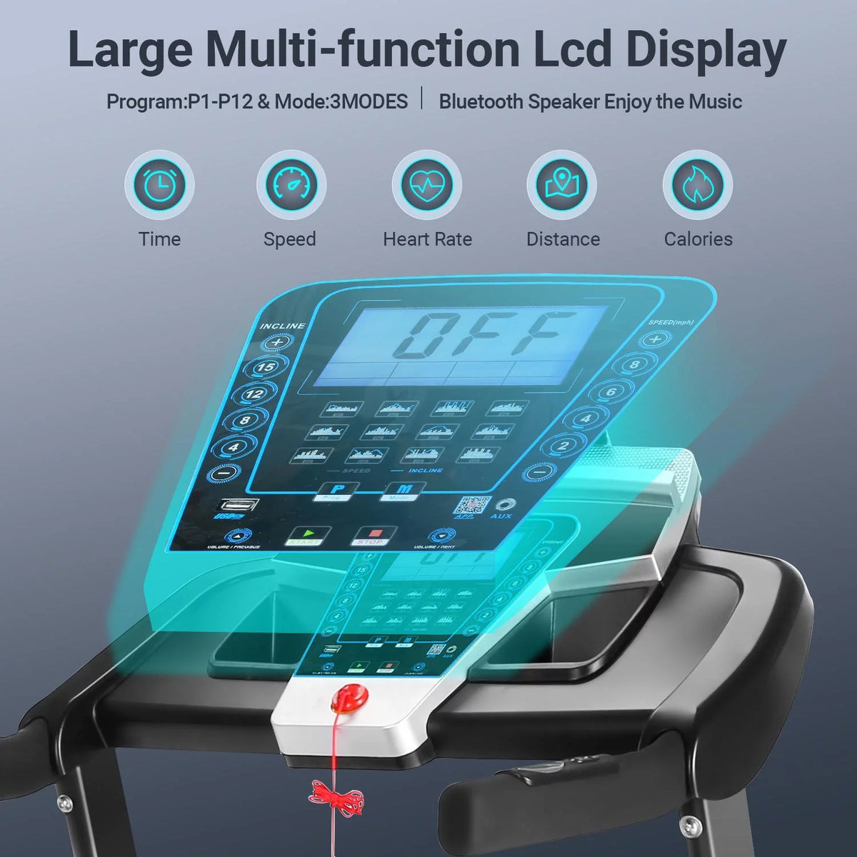Auto Incline Treadmill with Bluetooth Speaker and LCD Display G239