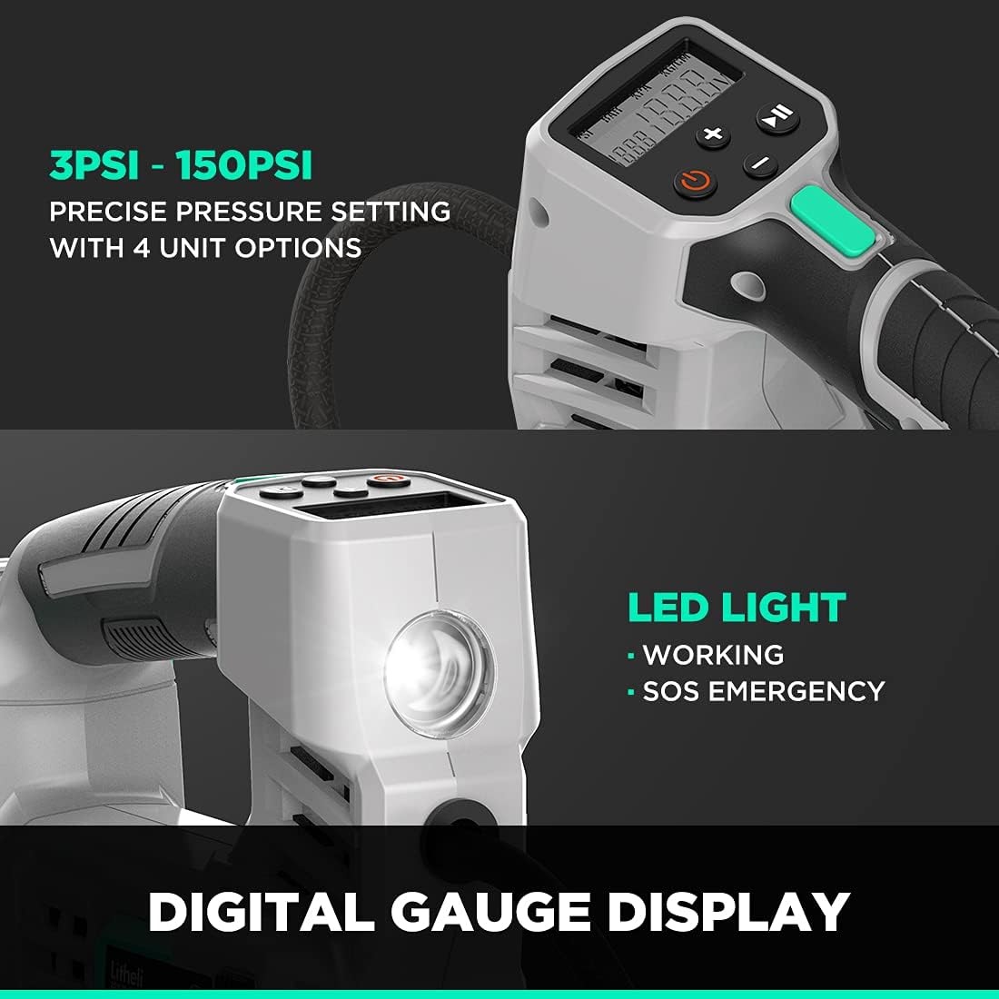20V Portable Cordless Tire Inflator with 2.0 Ah Battery W71367