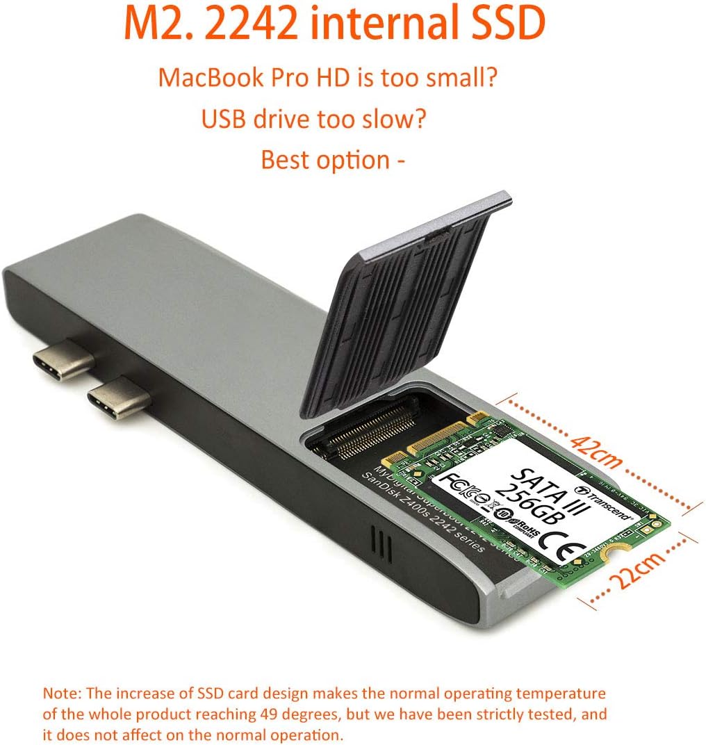 USB C Hub with 100W Power Delivery, Mini DisplayPort, USB3.0, SD/MicroSD Card Reader, M.2 SATA III SSD 8 in 1 V716850