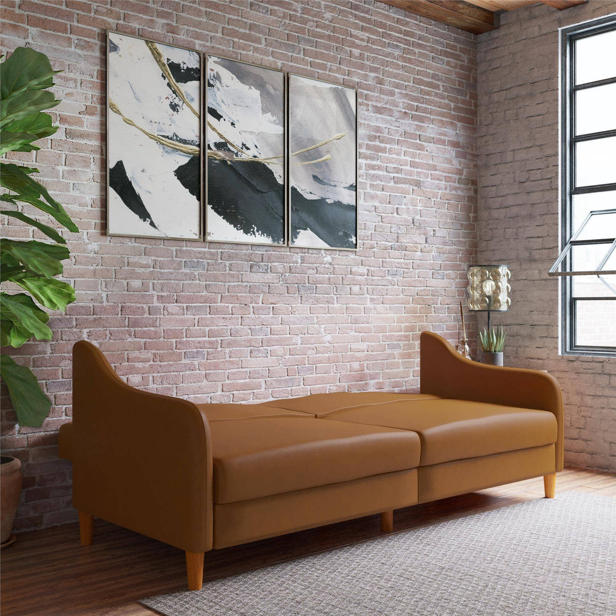 Camel Faux Leather Futon A1525