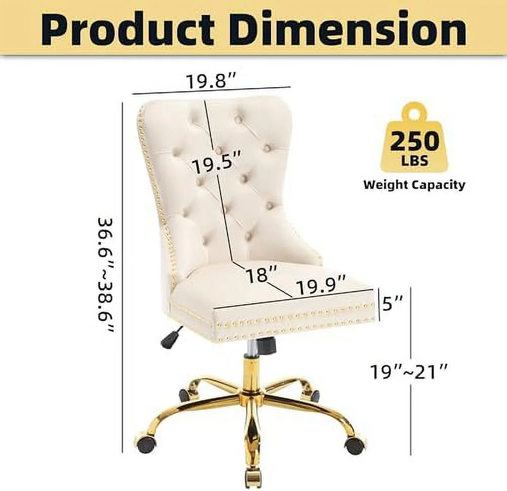 Velvet Gold Height Adjustable Armless Swivel Desk Chair N2806