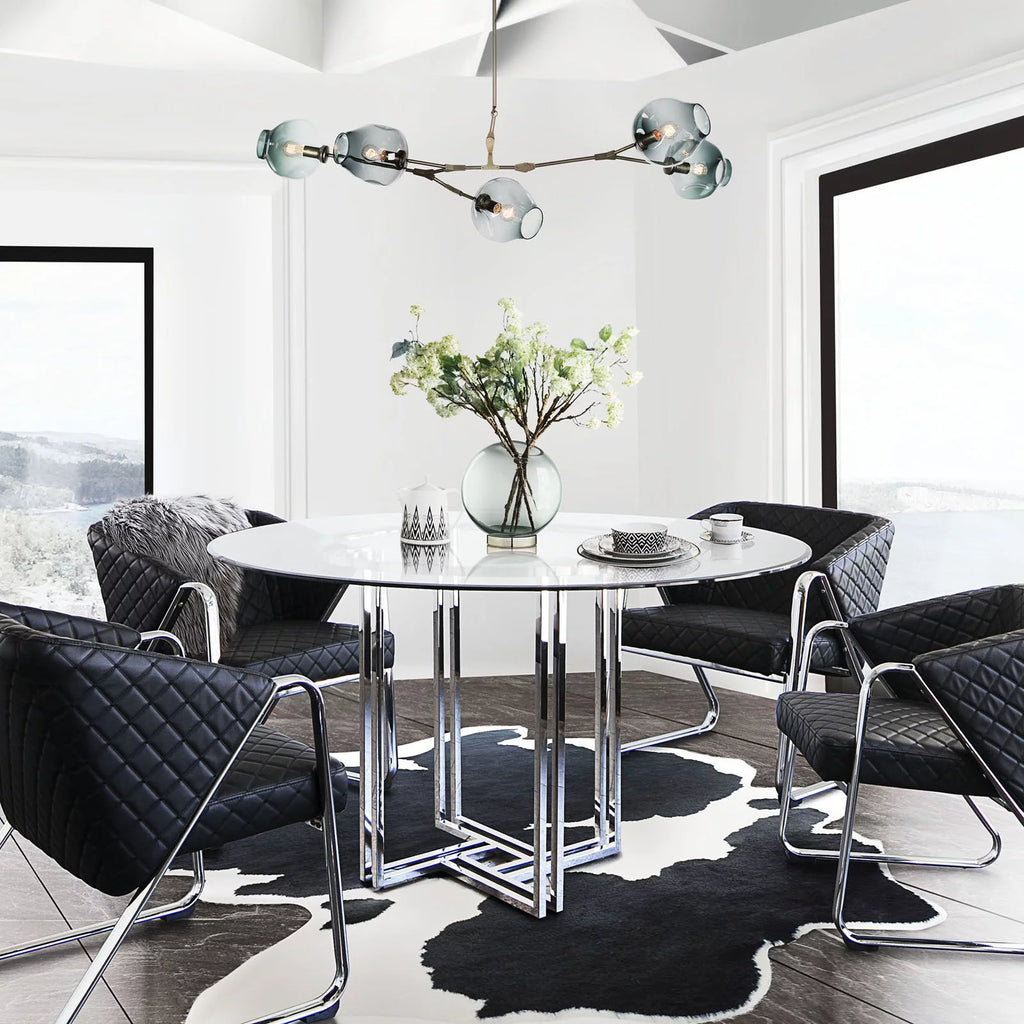 Round Stainless Steel Dining Table with Tempered Glass Top V247