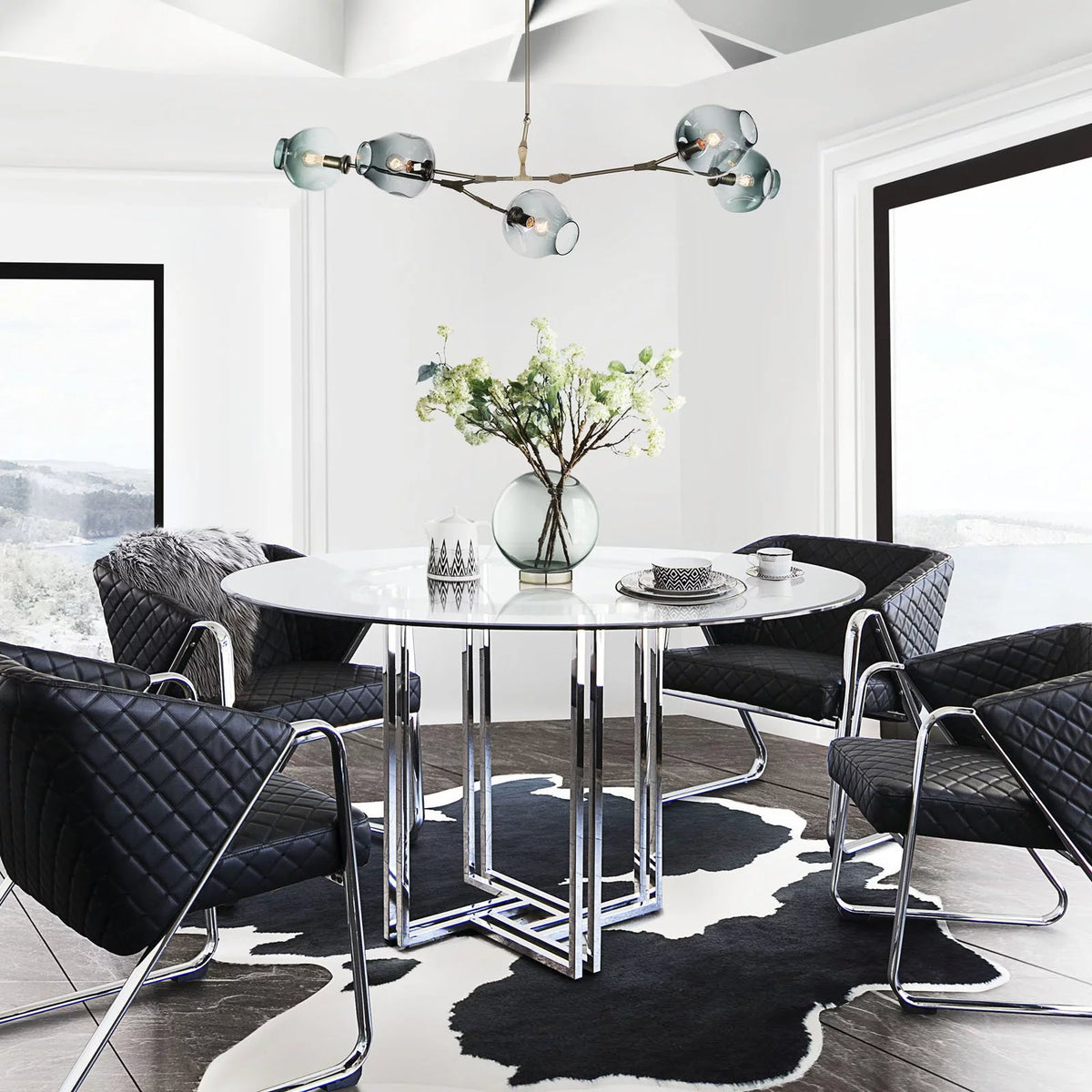 Round Stainless Steel Dining Table with Tempered Glass Top V247