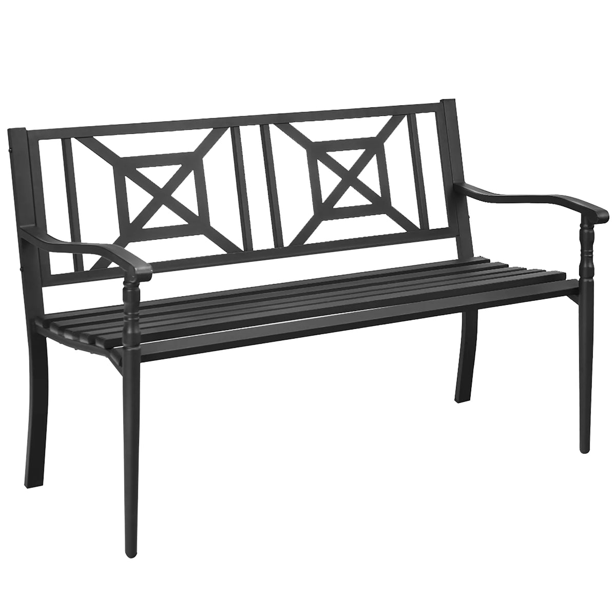 Black Steel Frame Patio Garden Bench N959876