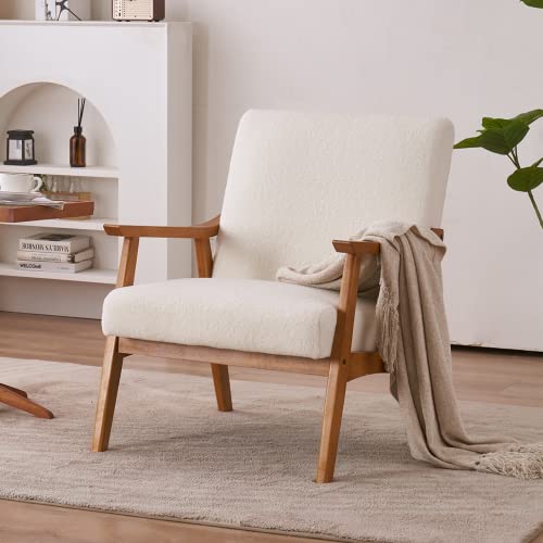 Creamy-White Teddy Fleece Upholstered Accent Chair Q356