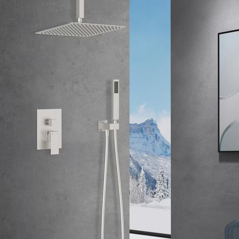 12 in. Square Rain Shower Head with Hand Shower in Brushed Nickel M676