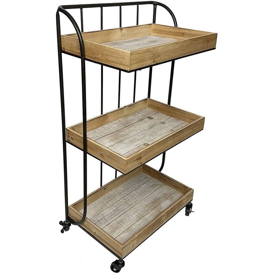 Rustic Wood and Metal Storage Serving Cart D272