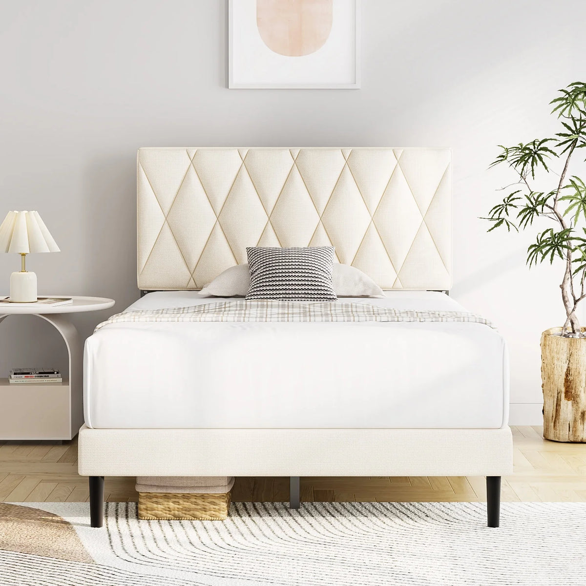Queen Size Platform Bed with Upholstered Headboard A501258