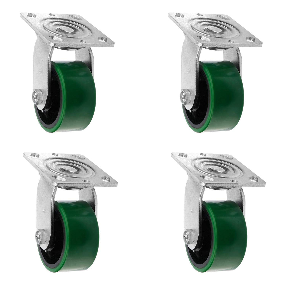 4 Quantity Heavy Duty Swivel w/Brake Rigid Polyurethane Mold on Steel Wheel Caster E329
