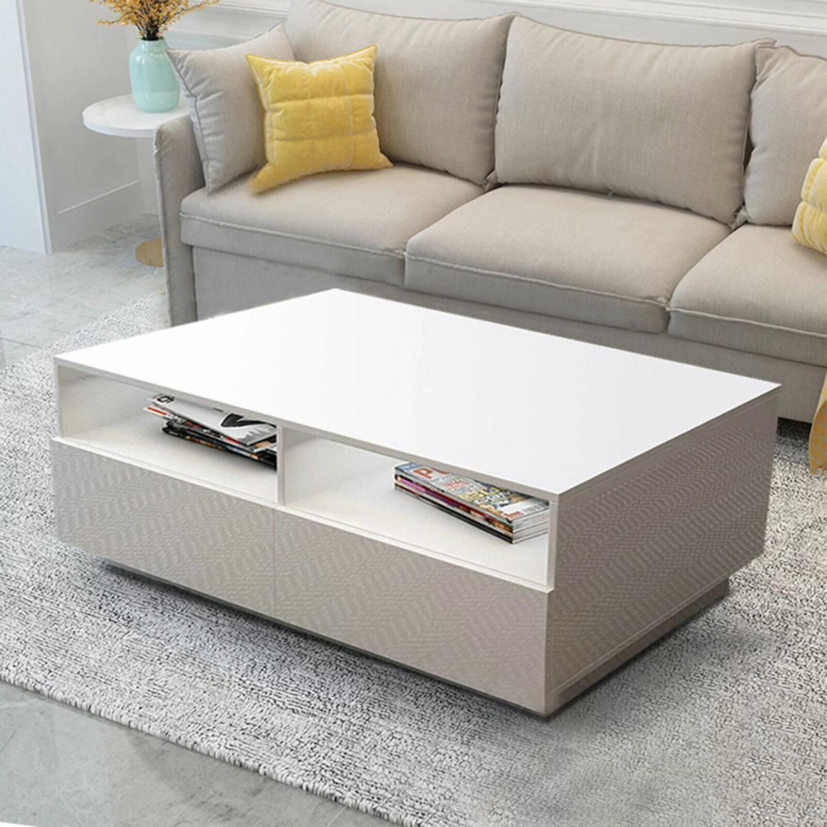White High Gloss LED Coffee Table with Drawers I6235