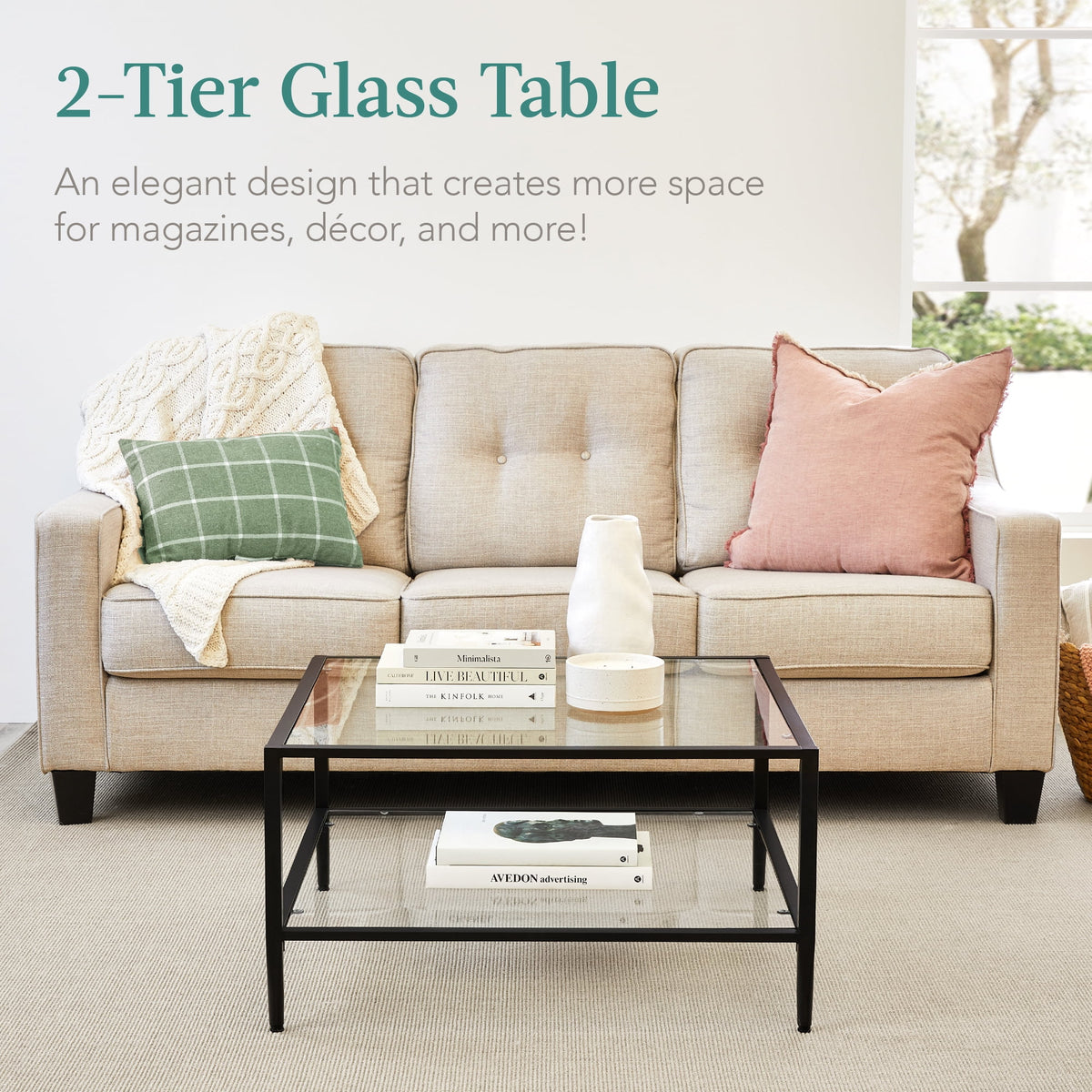 32" Square 2-Tier Glass Coffee Table J937