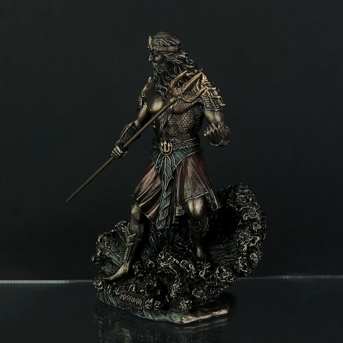 8 Tall Poseidon Statue Cold Cast Resin Antique Bronze Finish Sculpture L273