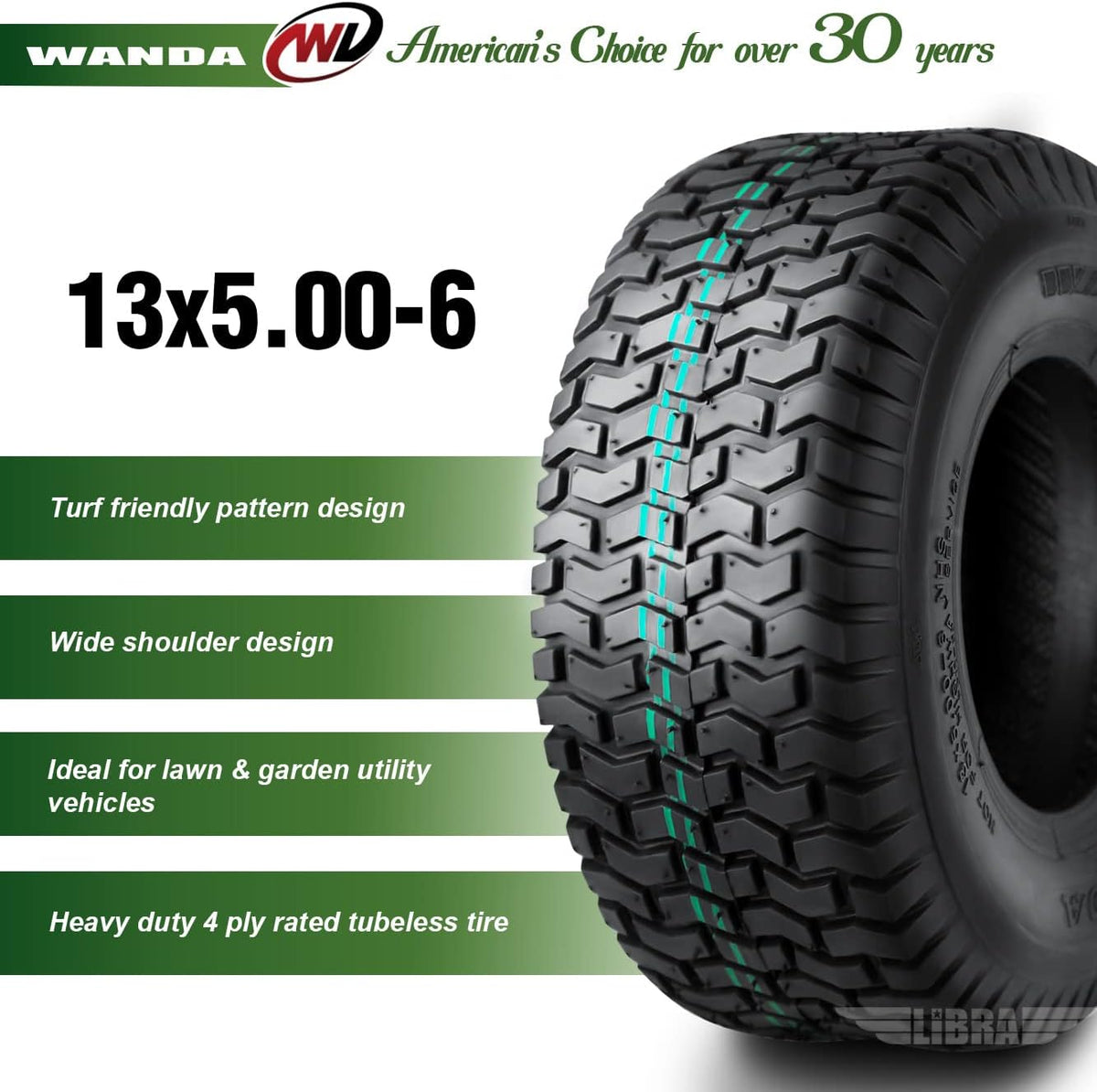 Set 2 13x5.00-6 Lawn Mower Utility Cart Turf Tires 4 ply Pack of 2 U729