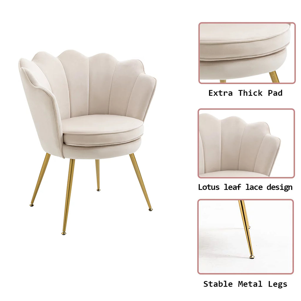 White Velvet Upholstered Arm Chair with Golden Metal Legs, Set of 2 B382082