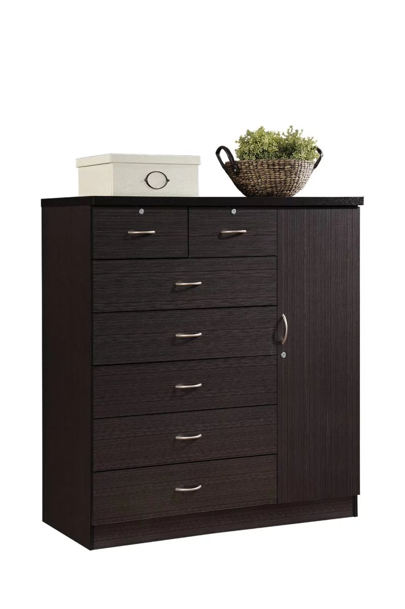 7 Drawer Dresser with Side Cabinet and 3 Shelves, Chocolate Z17150