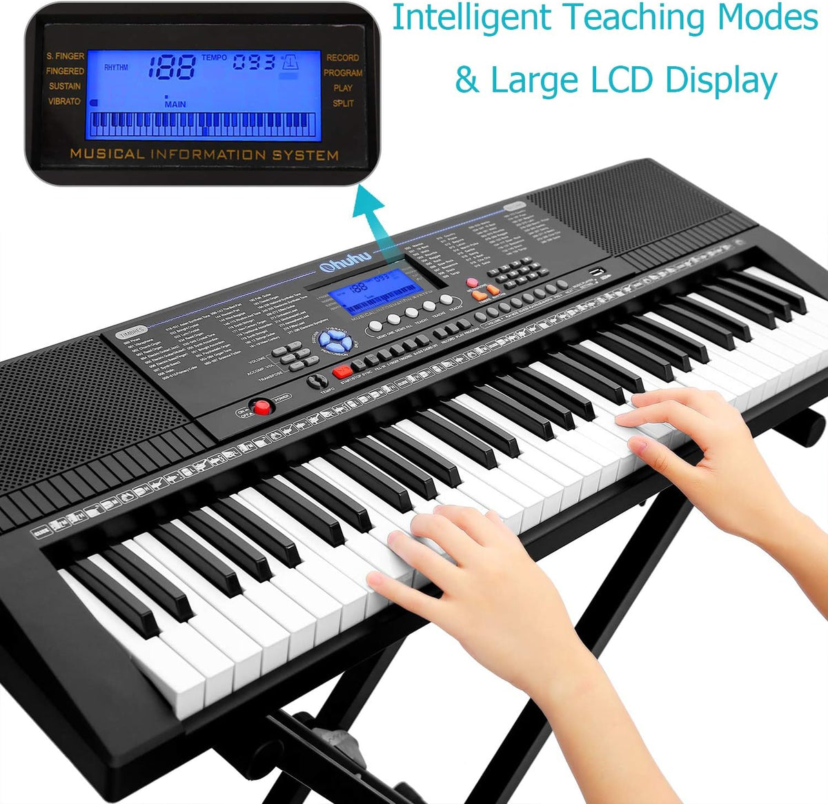 61 Keys Electric Keyboard Piano with Headphone Jack, USB Port, Teaching Modes Y85449
