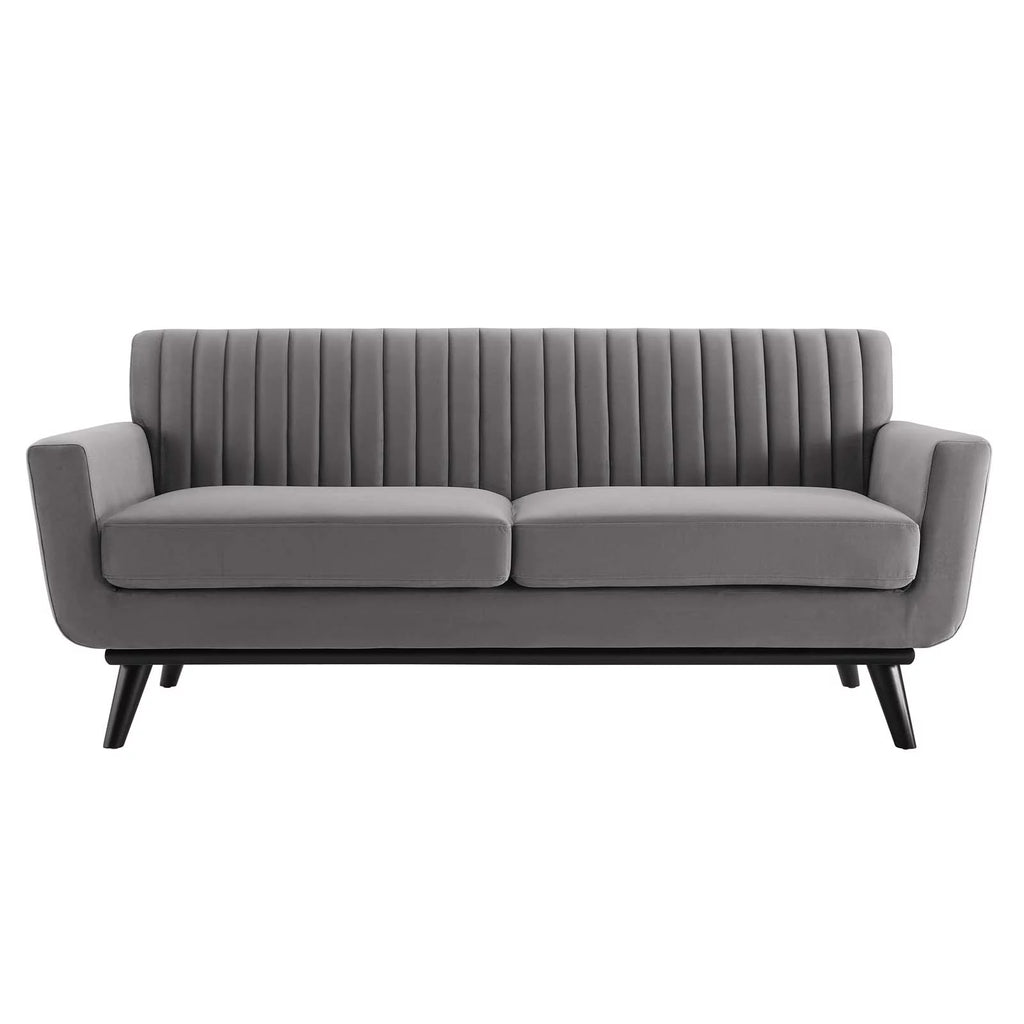 Gray Channel Tufted Performance Velvet Loveseat D379709