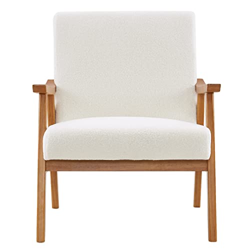 Creamy-White Teddy Fleece Upholstered Accent Chair Q356