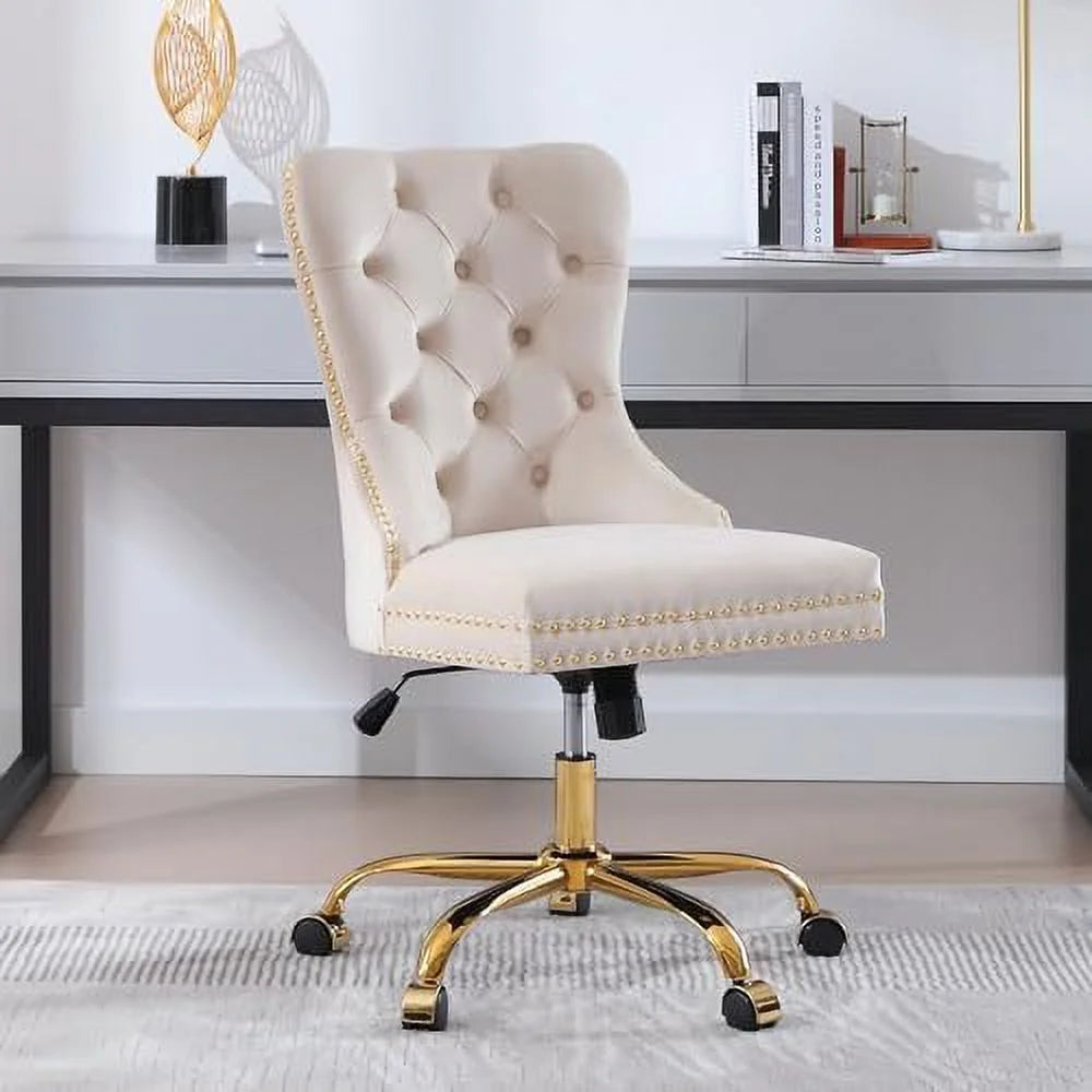 Velvet Gold Height Adjustable Armless Swivel Desk Chair N2806