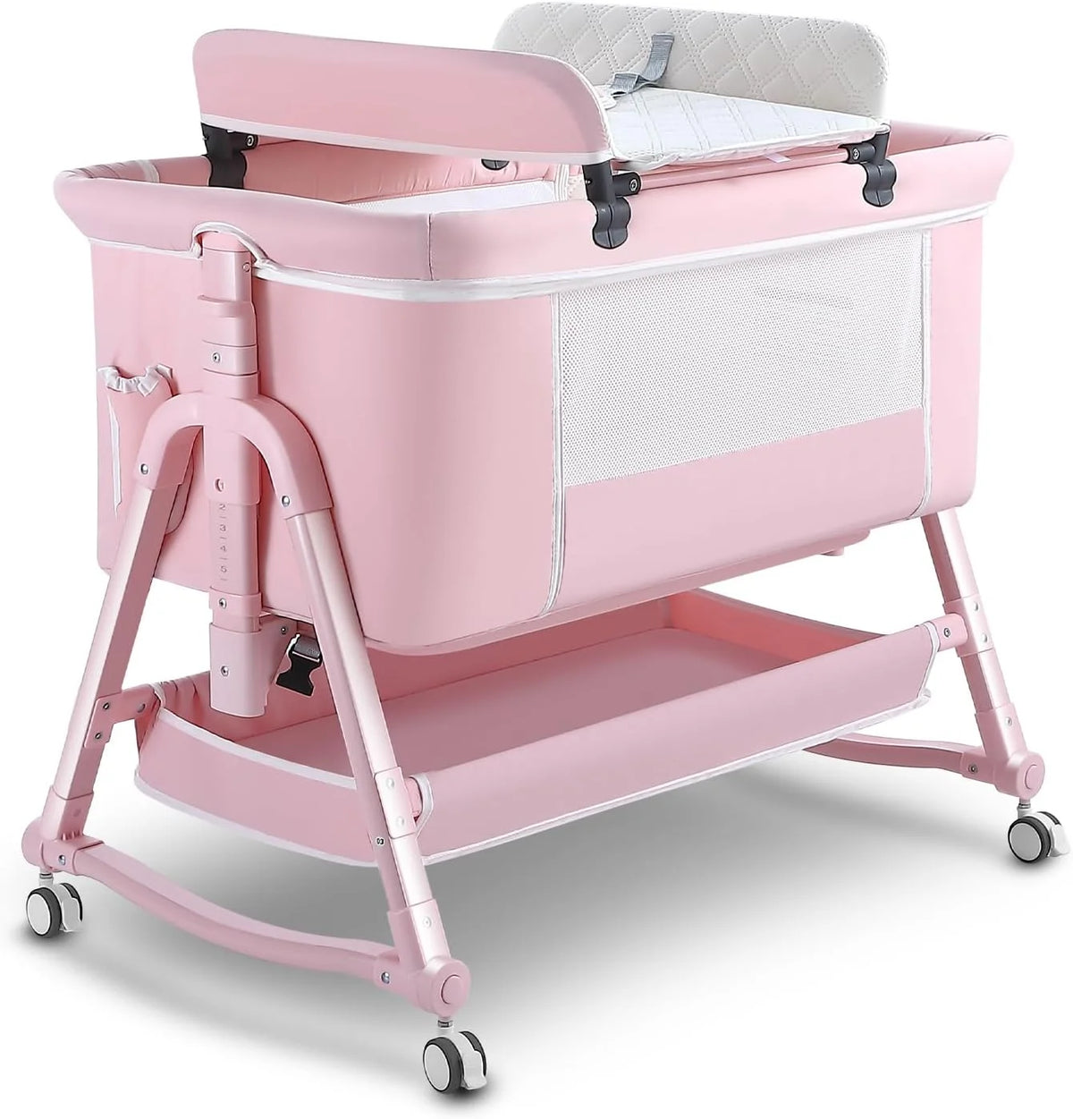 4 in 1 Pink Baby Bassinet with Wheels and Changing Station X6965