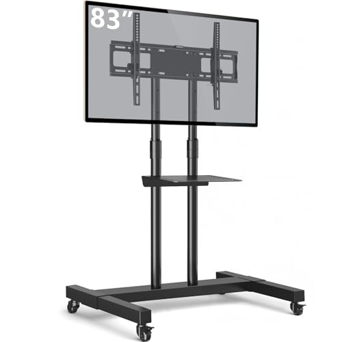 Mobile TV Stand Rolling TV Cart with Mount on Lockable Wheels Height Adjustable for 32-83 Inch Flat Screen or Curved TVs E7212