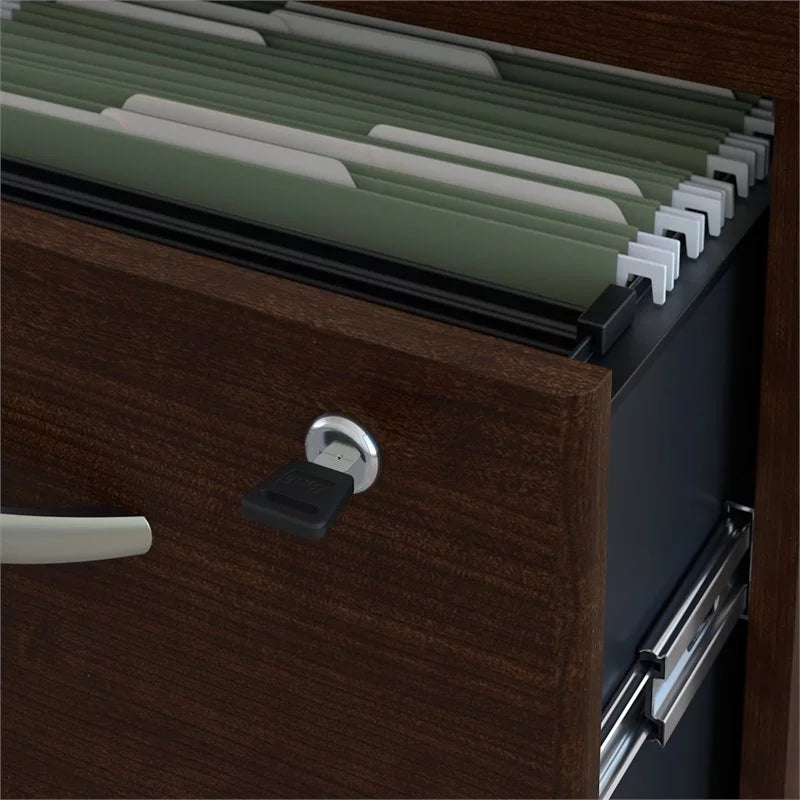 60W Bow Front U Desk with Drawers in Mocha Cherry Engineered Wood V8956