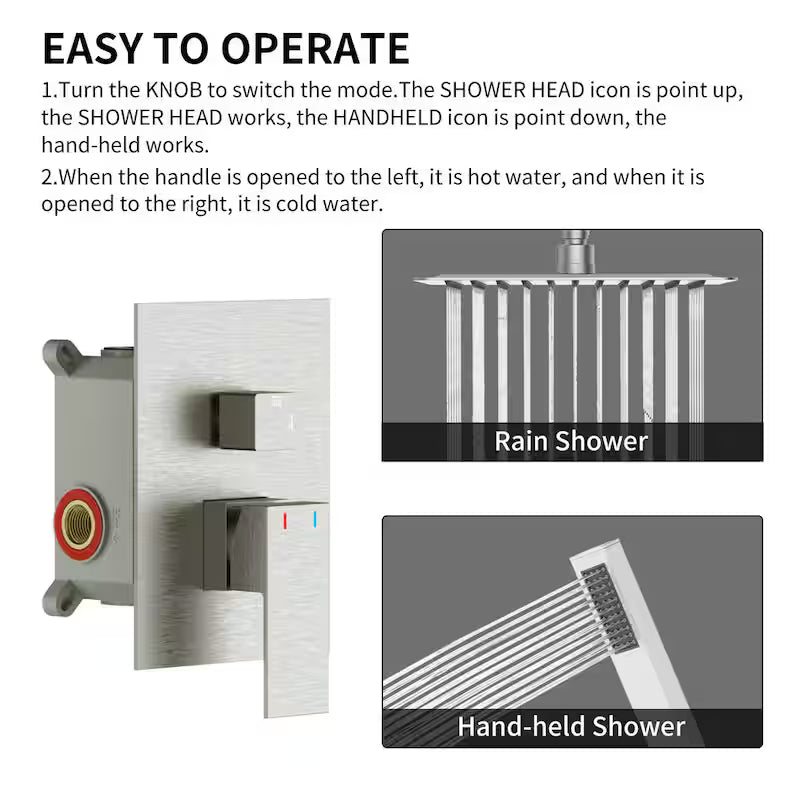 12 in. Square Rain Shower Head with Hand Shower in Brushed Nickel M676