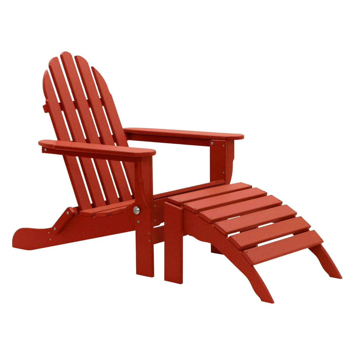 Red 2 Piece Recycled Plastic Adirondack Chair Set with Ottoman H45398