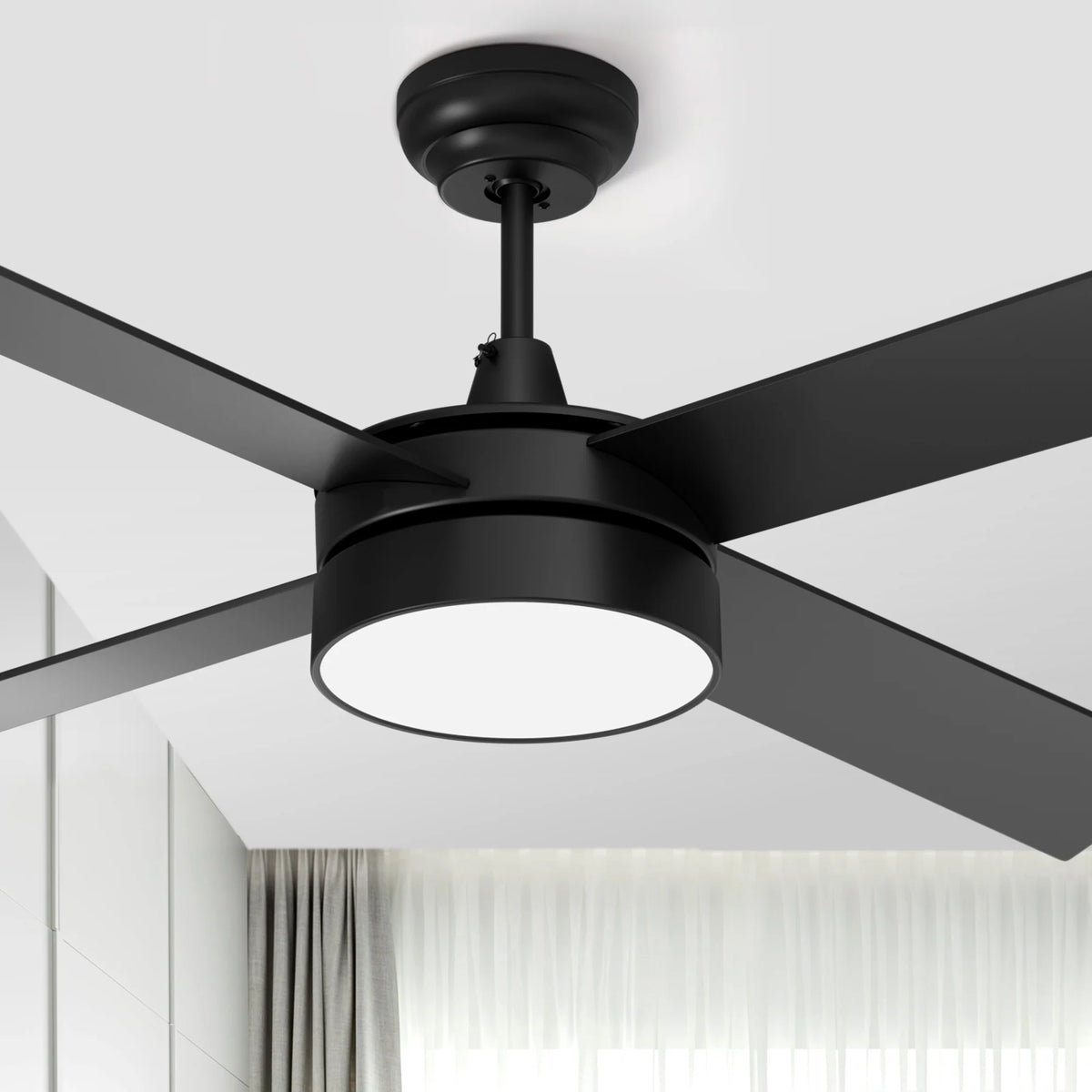 Black Ceiling Fan with Light and Remote E743