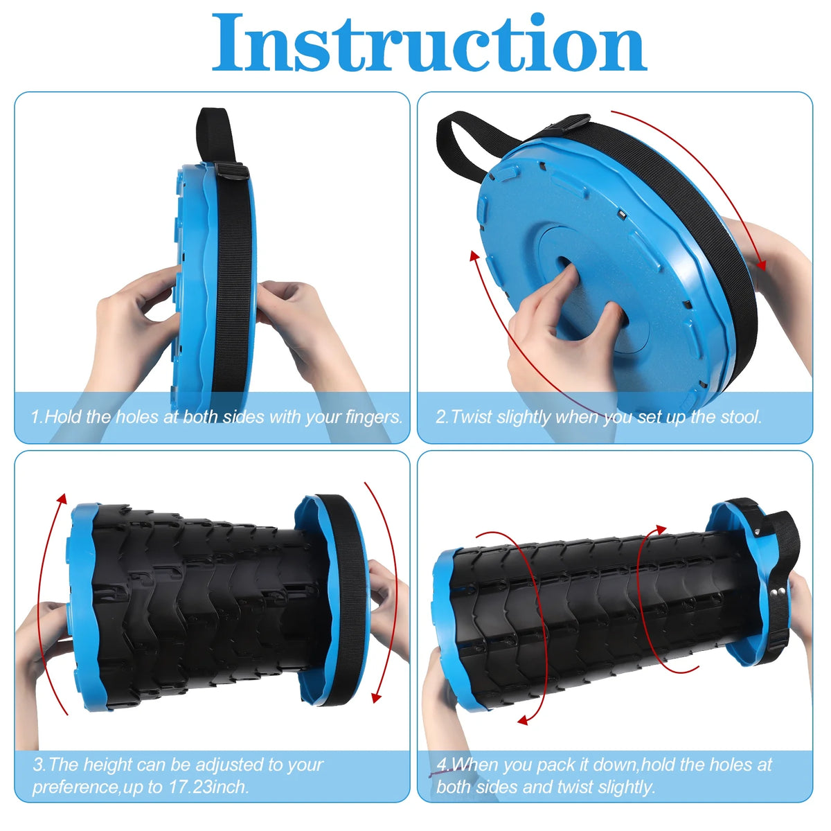 2PCS Portable Telescopic Stool, Collapsible Folding Stool, Lightweight, Max Load 600 lbs (Black Blue) W608