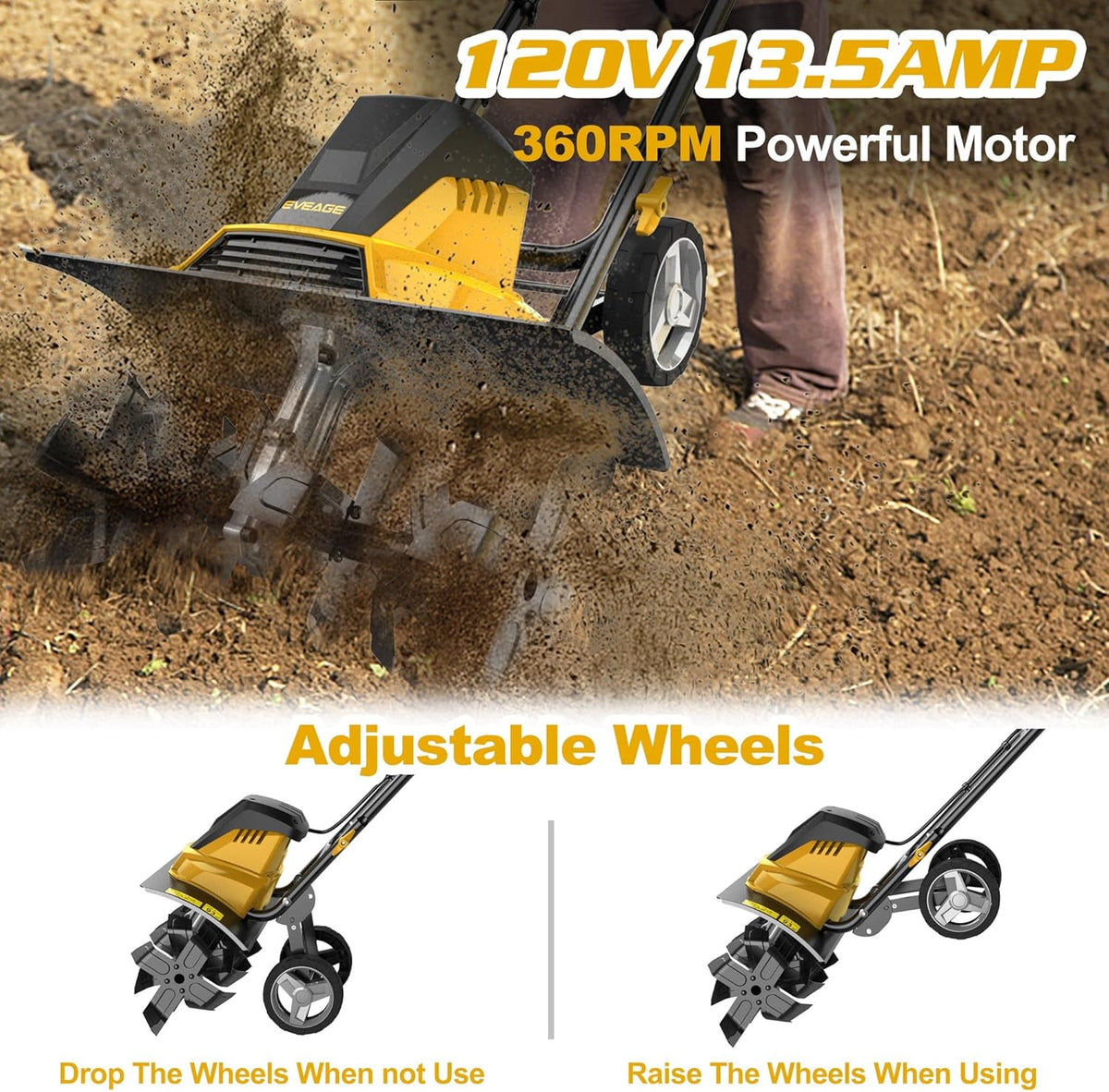 18-Inch Electric Tiller, 13.5AMP, Foldable Handle H486234